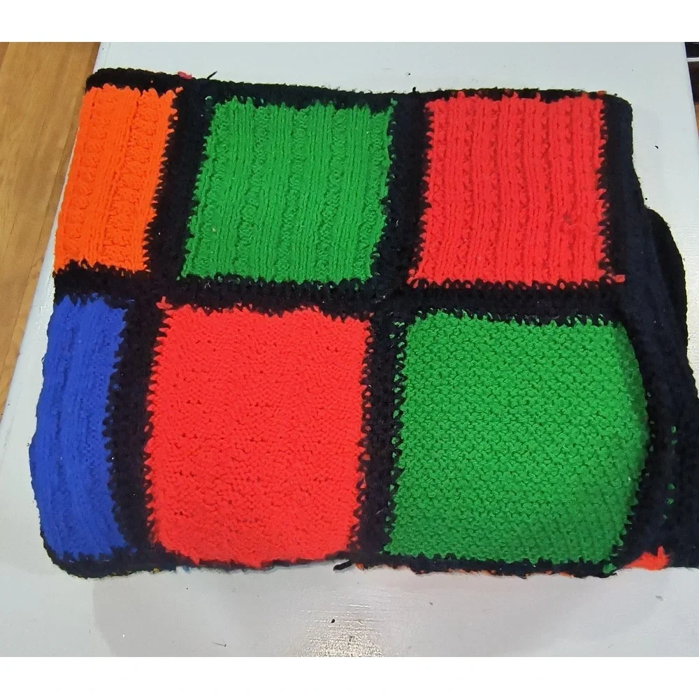 Hand Crochet Granny Square Blanket Throw Afghan Multi color 56x75 Roseanne VTNG